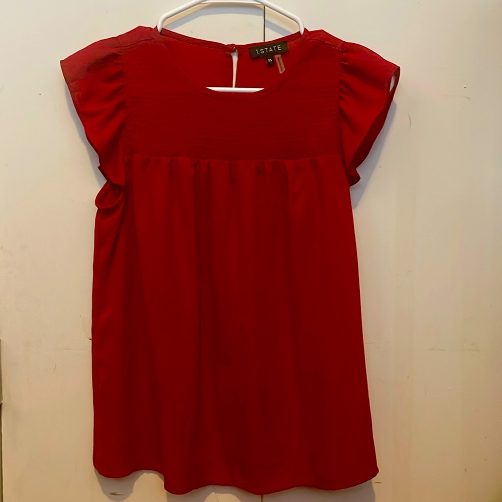 1. State smock mock neck top -Red- XS
